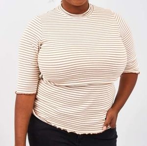 Latched Mama 3/4 Sleeve Tan & White Mock Neck Nursing Top